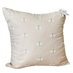 Sonoma Embroidered Bee Accent Pillow Neutral Beige Removable Cover 16" GIFT NEW